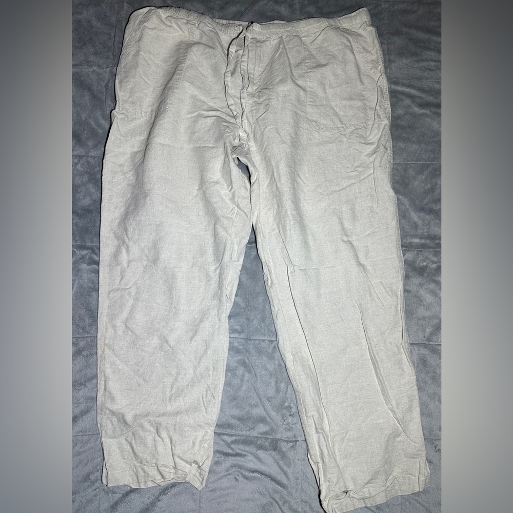 Liz Claiborne women’s linen blend beige wide leg pants with strechable waist